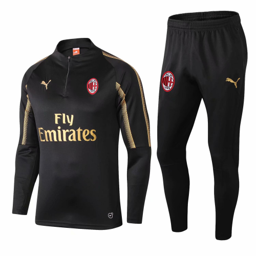 AC Milan 18/19 Training Sweat Top Tracksuit Black Gold With Pants